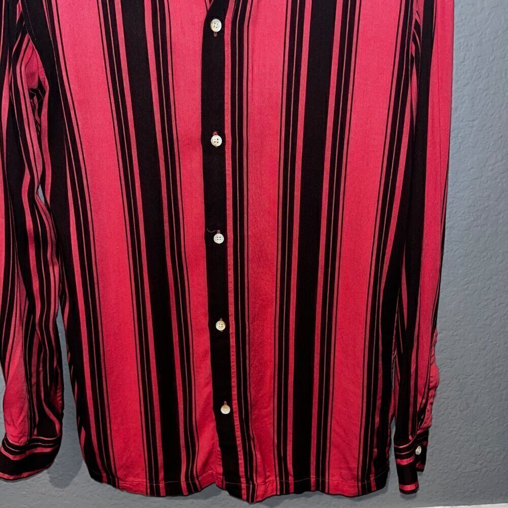 SCOTCH & SODA - Men's Coral Pink & Brown Striped Disco Button Down Shirt -EUC M - Picture 3 of 10